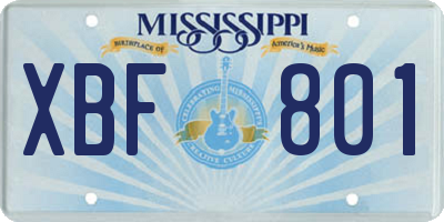 MS license plate XBF801