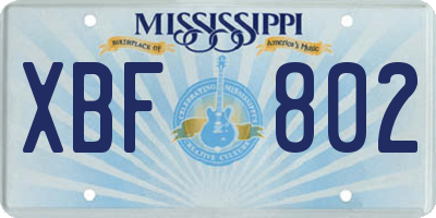 MS license plate XBF802