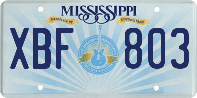 MS license plate XBF803