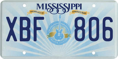 MS license plate XBF806