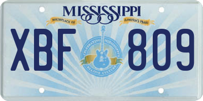 MS license plate XBF809