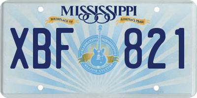 MS license plate XBF821