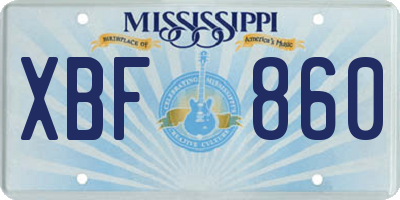 MS license plate XBF860