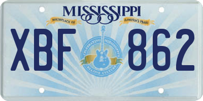 MS license plate XBF862