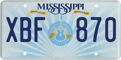 MS license plate XBF870