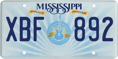 MS license plate XBF892