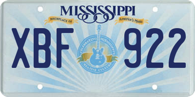 MS license plate XBF922