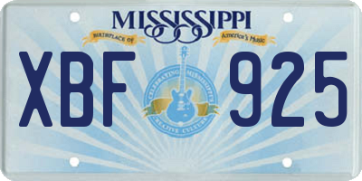 MS license plate XBF925