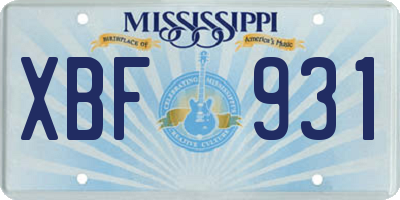 MS license plate XBF931