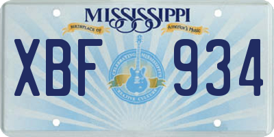MS license plate XBF934