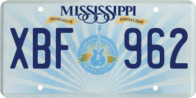 MS license plate XBF962