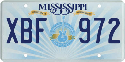 MS license plate XBF972