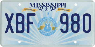 MS license plate XBF980