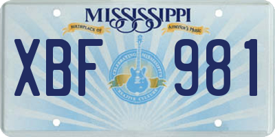 MS license plate XBF981