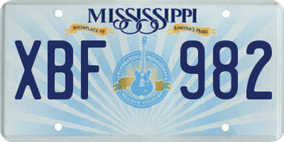 MS license plate XBF982
