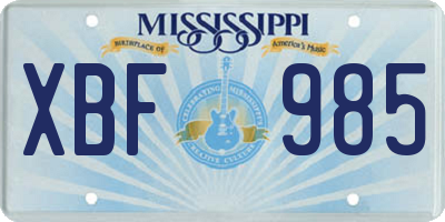 MS license plate XBF985