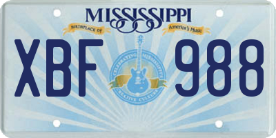 MS license plate XBF988