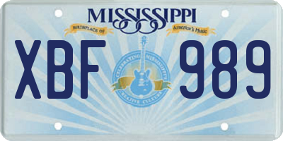 MS license plate XBF989