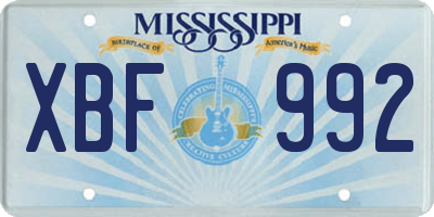 MS license plate XBF992
