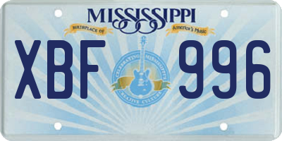 MS license plate XBF996