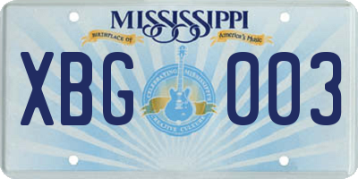 MS license plate XBG003