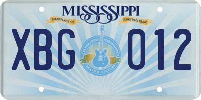 MS license plate XBG012