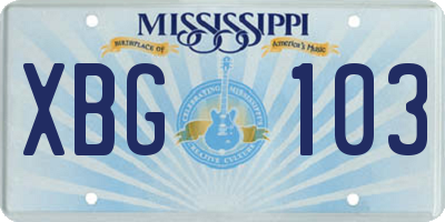 MS license plate XBG103