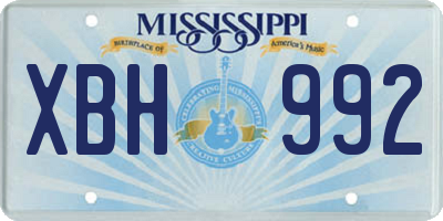 MS license plate XBH992