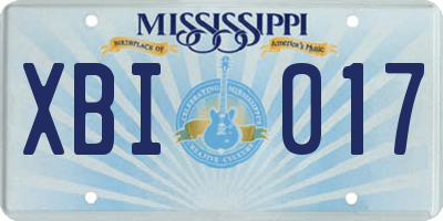 MS license plate XBI017