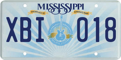 MS license plate XBI018