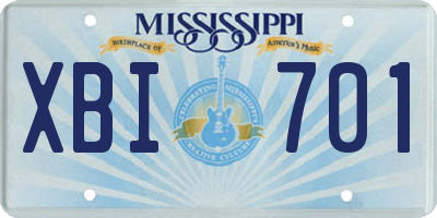 MS license plate XBI701