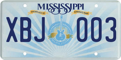 MS license plate XBJ003