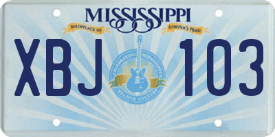 MS license plate XBJ103