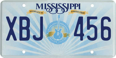 MS license plate XBJ456