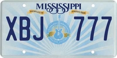 MS license plate XBJ777