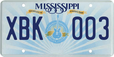 MS license plate XBK003