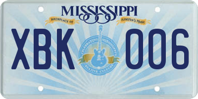 MS license plate XBK006