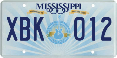 MS license plate XBK012