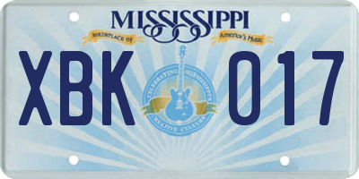 MS license plate XBK017