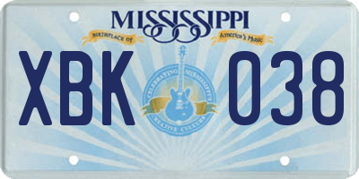 MS license plate XBK038