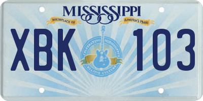 MS license plate XBK103