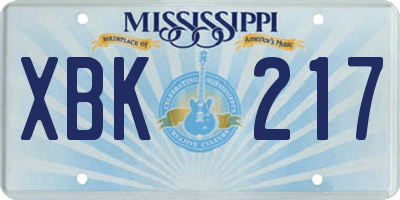 MS license plate XBK217