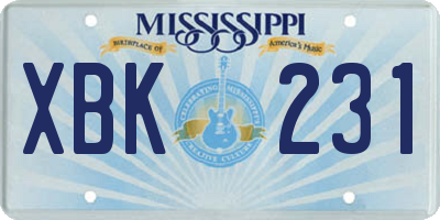 MS license plate XBK231