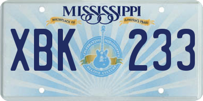 MS license plate XBK233