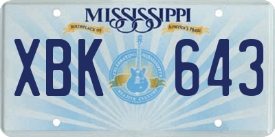 MS license plate XBK643