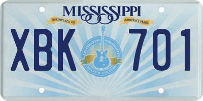 MS license plate XBK701