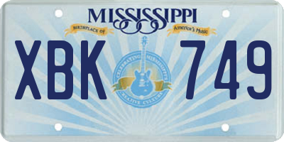 MS license plate XBK749
