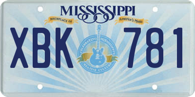MS license plate XBK781