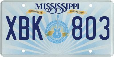 MS license plate XBK803