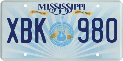 MS license plate XBK980